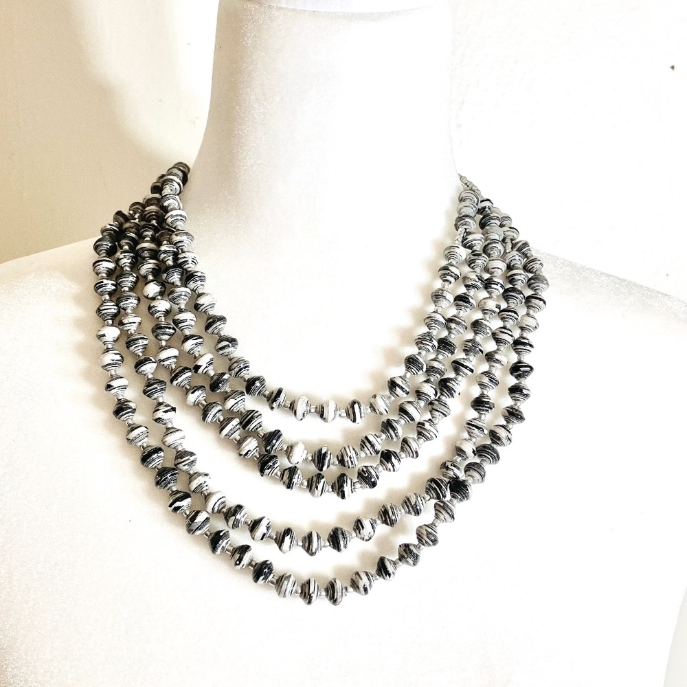 Four Strand Gray Beaded Necklace Handmade in Uganda, Fair Trade, 18 inches